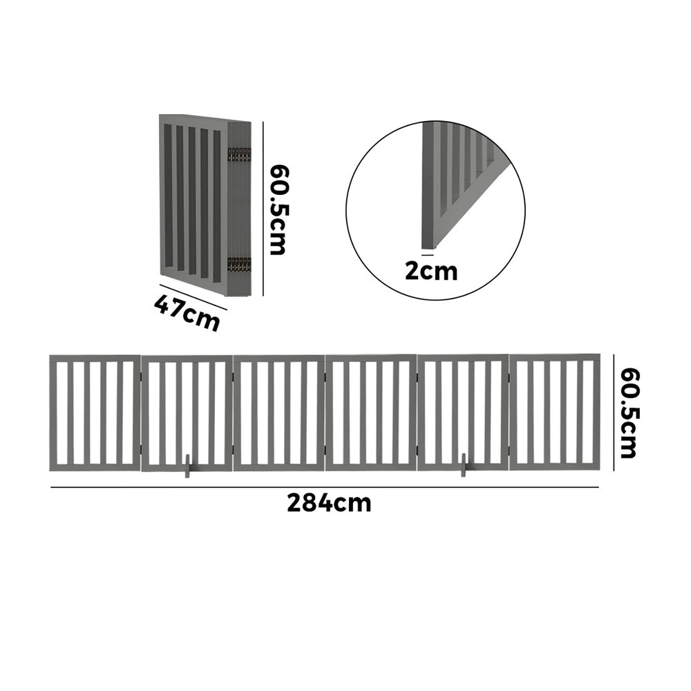 Grey Wooden Pet Gate Safety Stair Barrier with 6 Panels