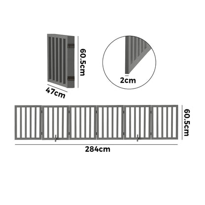Grey Wooden Pet Gate Safety Stair Barrier with 6 Panels