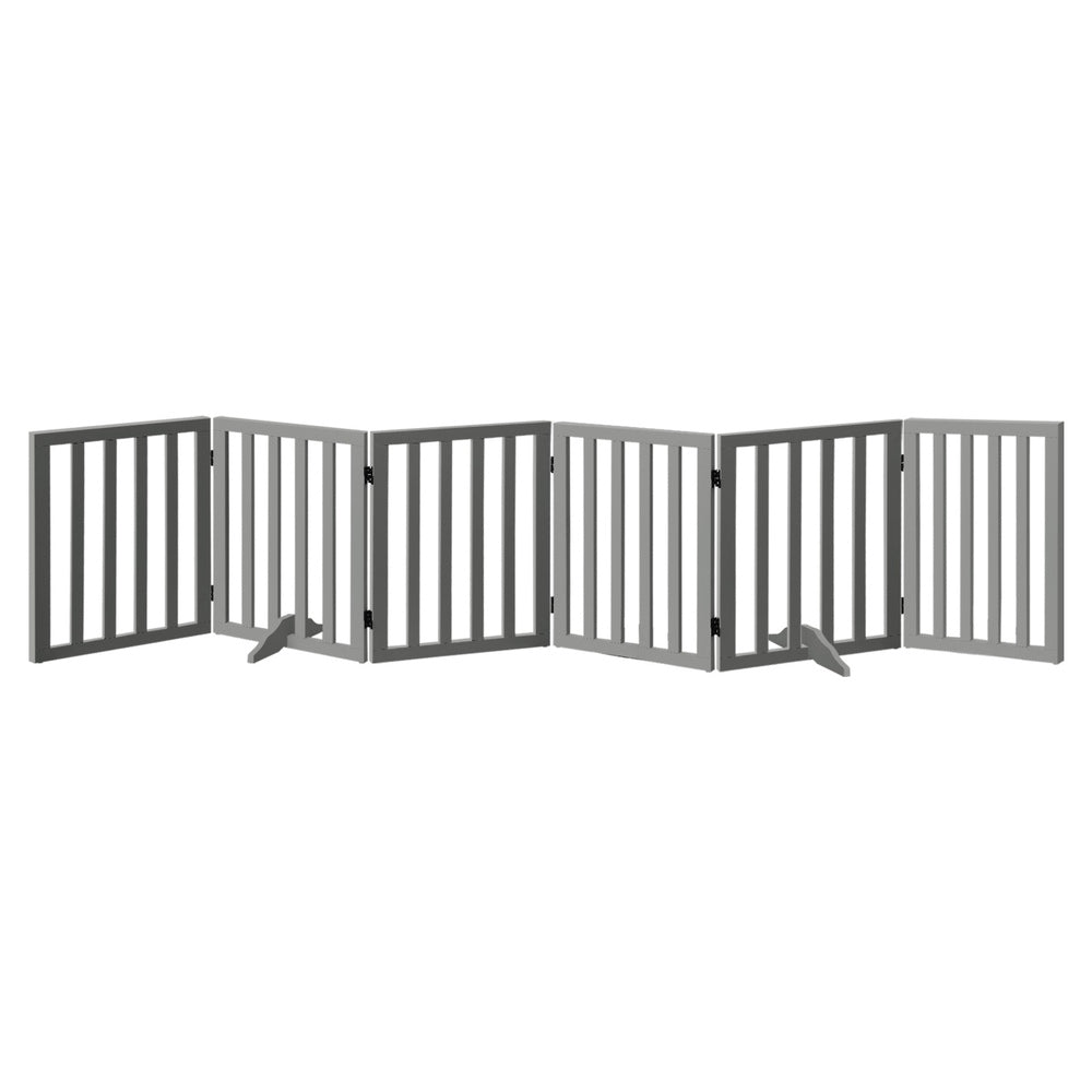 Grey Wooden Pet Gate Safety Stair Barrier with 6 Panels