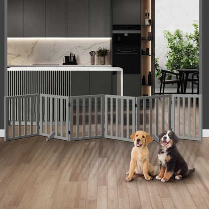 Grey Wooden Pet Gate Safety Stair Barrier with 6 Panels