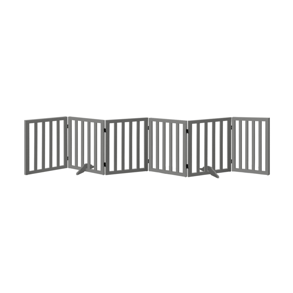 Grey Wooden Pet Gate Safety Stair Barrier with 6 Panels