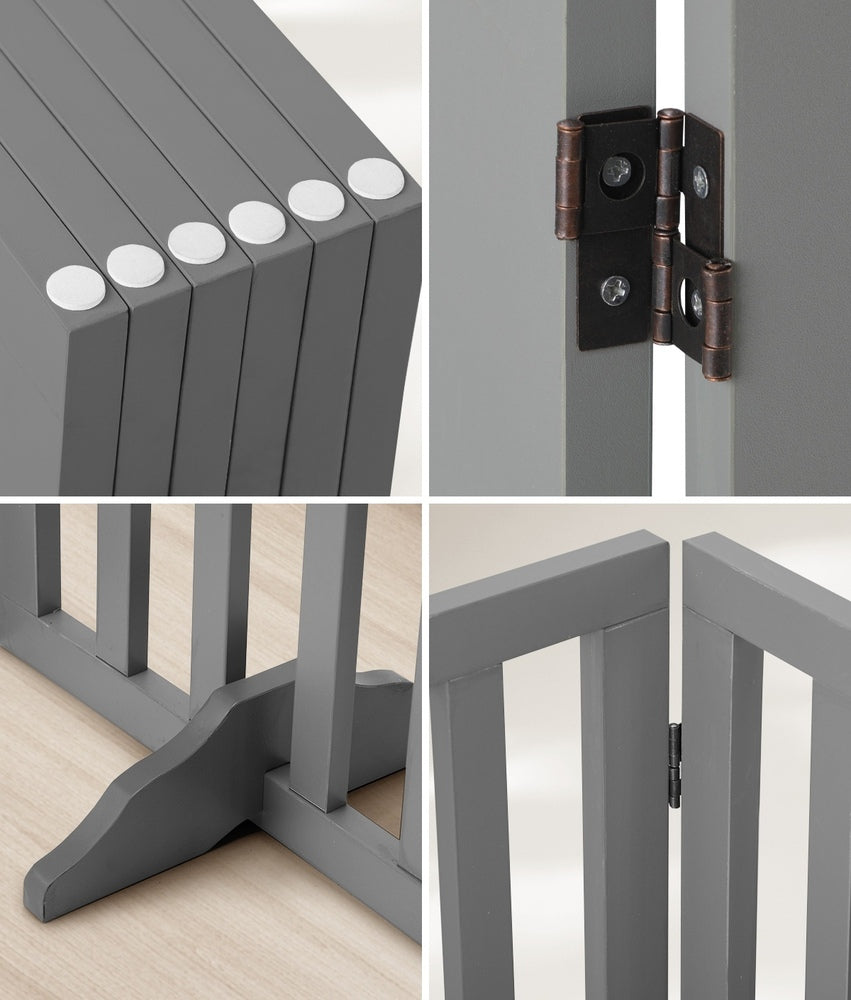 Grey Wooden Pet Gate Safety Stair Barrier with 6 Panels