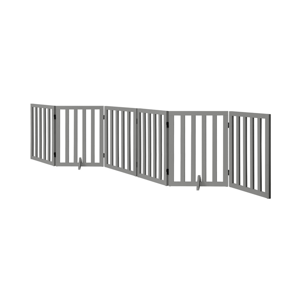 Grey Wooden Pet Gate Safety Stair Barrier with 6 Panels